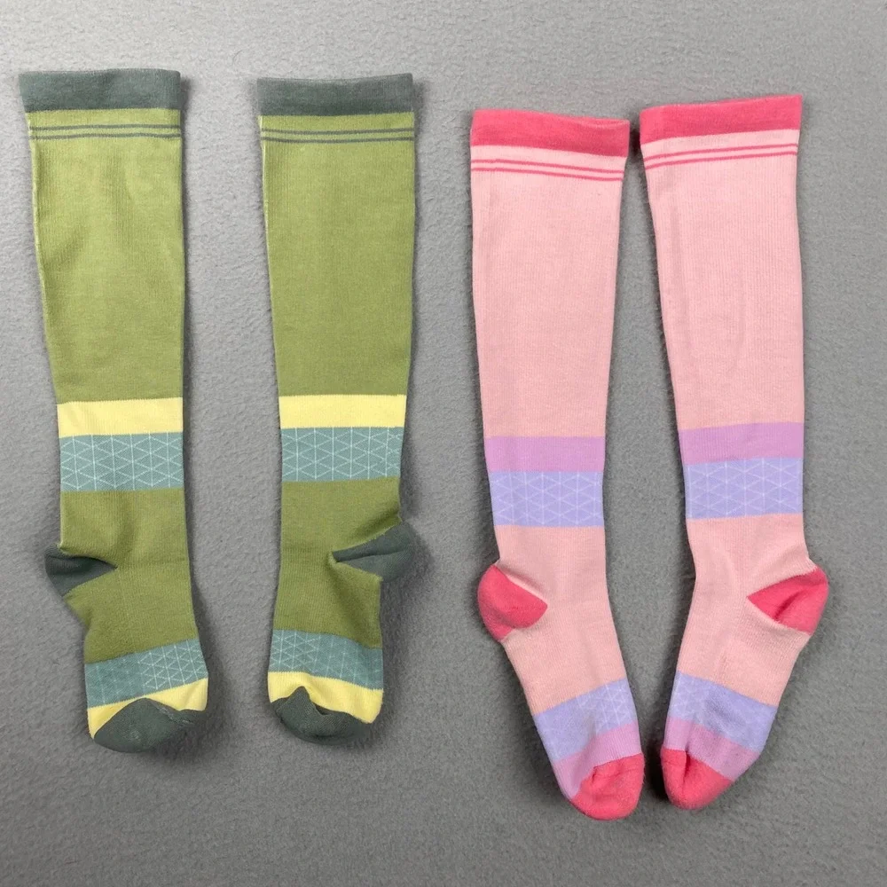 Lalapapa Compression Knee High Thick Cotton Socks 2 Pairs Women S Pink Green